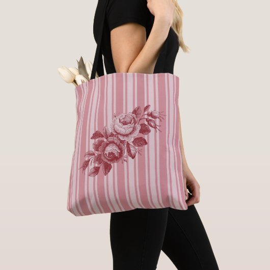  Monogram roze stripes Rozen Tote Bag (Dichtbij)