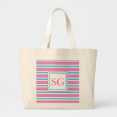 Monogram roze strips / strand grote tote bag (Voorkant)