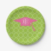 Monogram Roze studiepunten + Groene Quatrefoil Papieren Bordje (Voorkant)