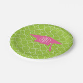 Monogram Roze studiepunten + Groene Quatrefoil Papieren Bordje (Gekanteld)