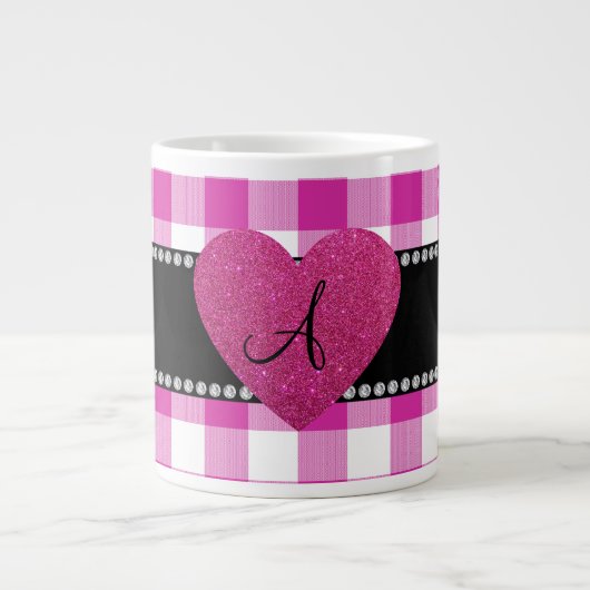 MONOGRAM Roze tandham patroonhart Grote Koffiekop (Voorkant)