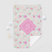 Monogram roze theepartijpatroon golfhanddoek (Insitu)
