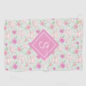 Monogram roze theepartijpatroon golfhanddoek (Horizontaal)