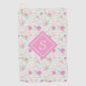 Monogram  roze theepartijpatroon golfhanddoek (Voorkant)
