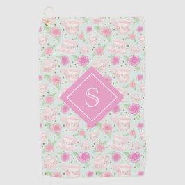 Monogram  roze theepartijpatroon golfhanddoek