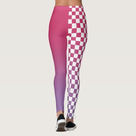 Monogram Roze tot Paarse Gradiënt Geruit Patroon Leggings (Achterkant)