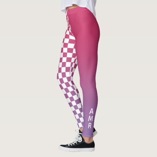 Monogram Roze tot Paarse Gradiënt Geruit Patroon Leggings (Links)