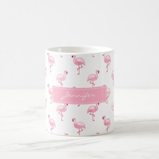 Monogram Roze Tropisch Flamingo patroon op Wit Koffiemok (Center)