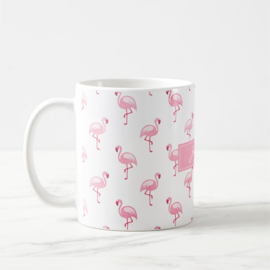 Monogram Roze Tropisch Flamingo patroon op Wit Koffiemok (Links)