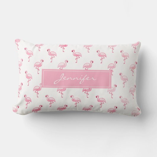 Monogram Roze Tropisch Flamingo patroon op Wit Kussen (Voorkant)