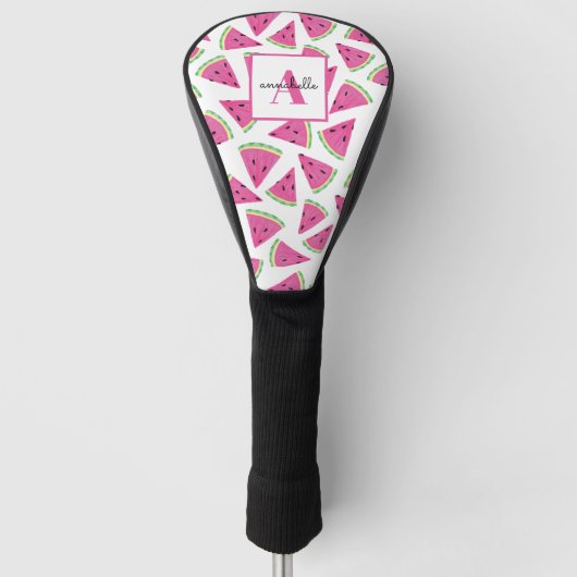 Monogram roze tropisch watermeloen patroon golfheadcover (Voorkant)