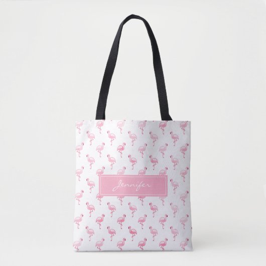 Monogram Roze Tropische Flamingo Zomer Patroon Tote Bag (Voorkant)