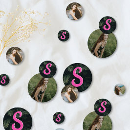 Monogram Roze Tropische Vleermuis Mitzvah Foto Con Confetti