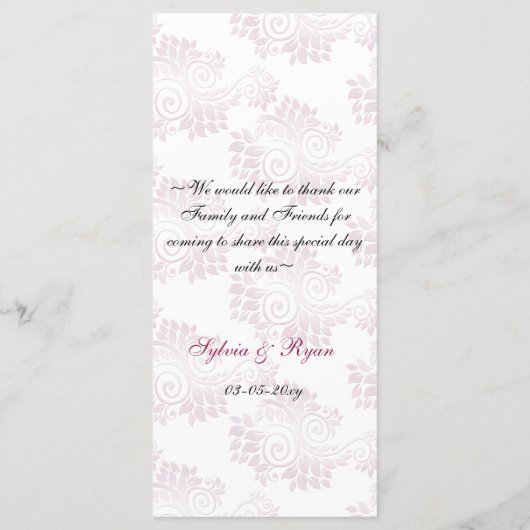 monogram roze trouwmenu menu (Achterkant)