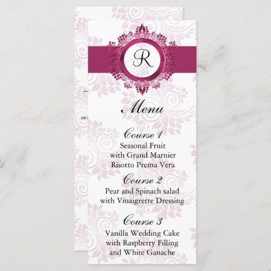 monogram roze trouwmenu menu (Voorkant / Achterkant)