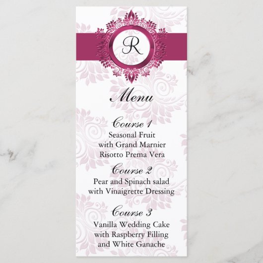 monogram roze trouwmenu menu (Voorkant)