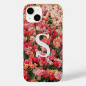 Monogram roze Tulip Flower iPhone Case (Achterkant)