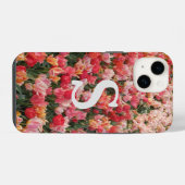 Monogram Roze Tulp Bloem iPhone Hoesje iPhone 14 Hoesje (Achterkant horizontaal)