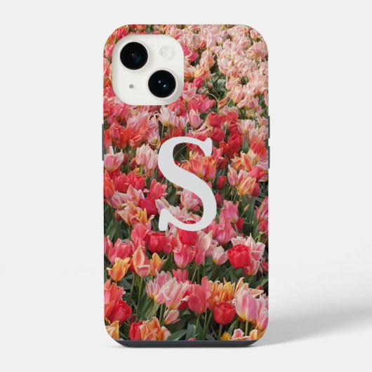 Monogram Roze Tulp Bloem iPhone Hoesje iPhone 14 Hoesje (Achterkant)