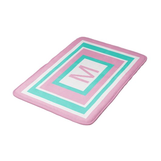Monogram Roze Turquoise Geometrisch Badmat (Gekanteld)