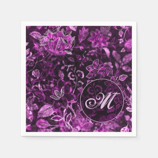 Monogram Roze Vintage Bloemen Servetten (Voorkant)