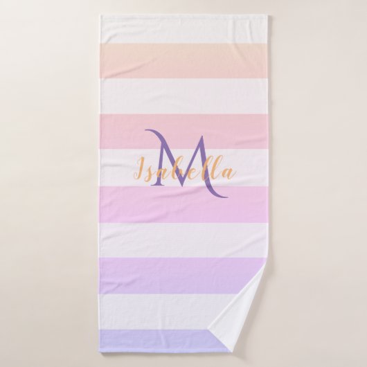 Monogram roze violetstrepen bad handdoek (Badhanddoek)