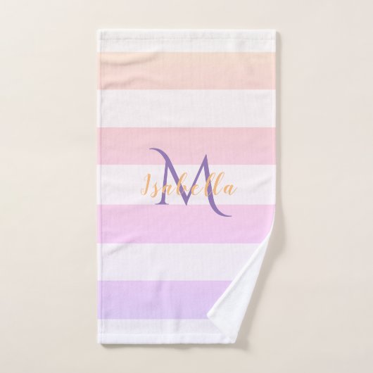 Monogram roze violetstrepen bad handdoek (Handdoek)