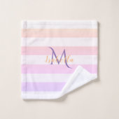 Monogram roze violetstrepen bad handdoek (Wasdoekje)
