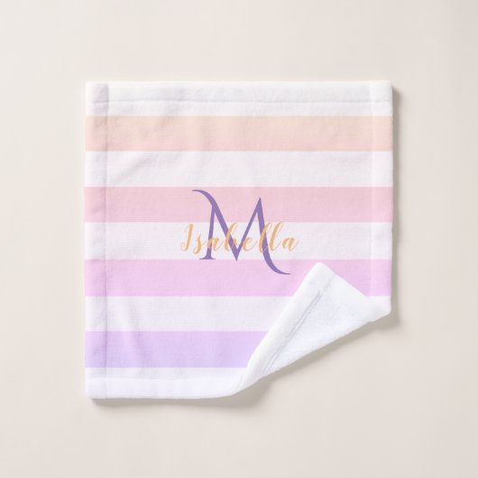 Monogram roze violetstrepen bad handdoek (Wasdoekje)