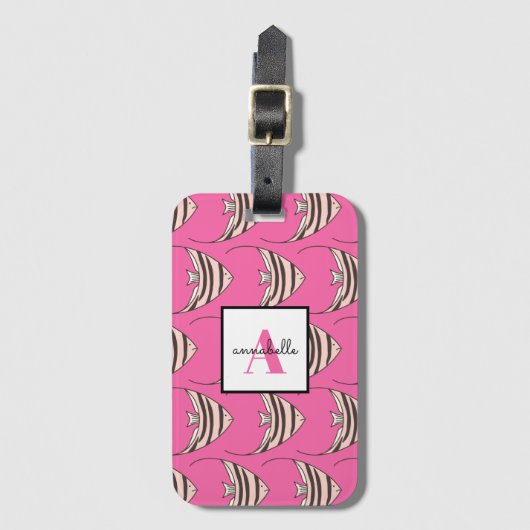 Monogram Roze Vis Patroon Bagagelabel (Voorkant (verticaal))
