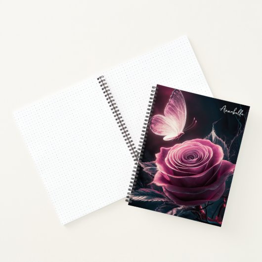 Monogram roze vlinder notitieboek (Binnen)