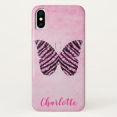 Monogram roze vlindernaam Case-Mate iPhone case (Achterkant)