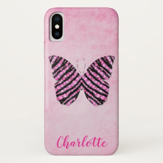Monogram roze vlindernaam Case-Mate iPhone case (Achterkant)