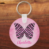 Monogram roze vlindernaam sleutelhanger (Achterkant)