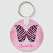 Monogram roze vlindernaam sleutelhanger (Achterkant)