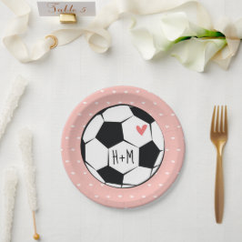 Monogram Roze Voetbal Bruiloft Papieren Bordje
