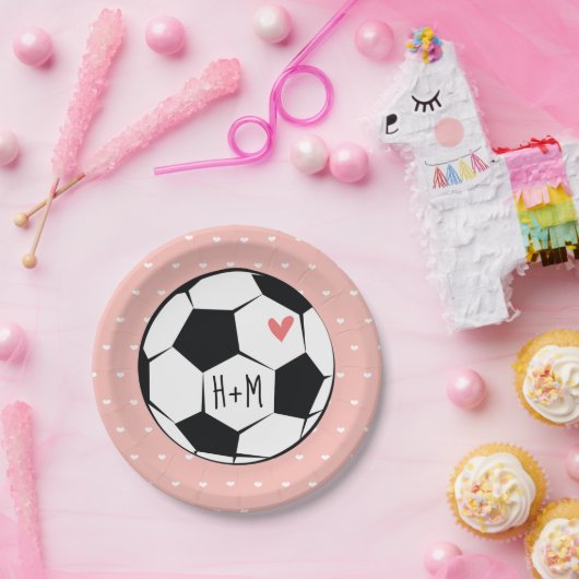 Monogram Roze Voetbal Bruiloft Papieren Bordje (Feest)