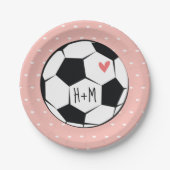 Monogram Roze Voetbal Bruiloft Papieren Bordje (Voorkant)