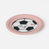 Monogram Roze Voetbal Bruiloft Papieren Bordje (Gekanteld)