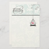 Monogram roze vogel in vogelkooien briefpapier (Voorkant / Achterkant)