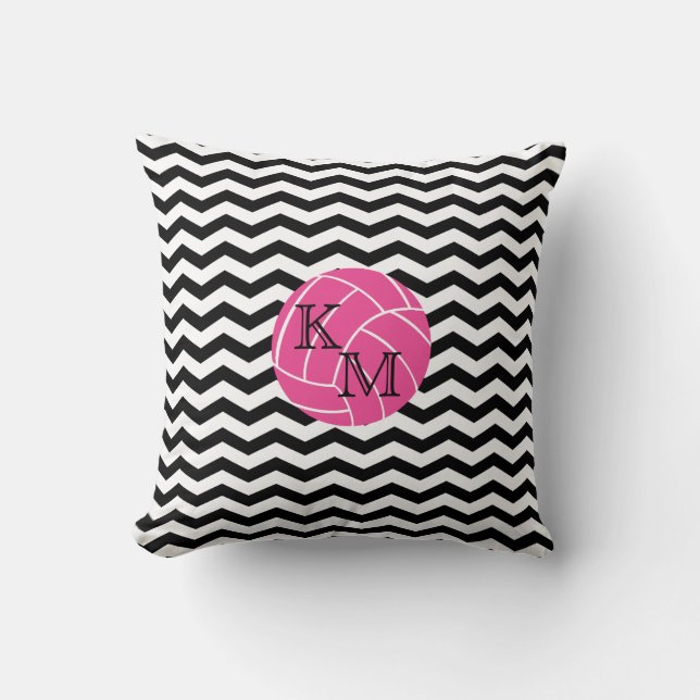 Monogram Roze Volleybal Chevron Print Pillow Kussen (Voorkant)