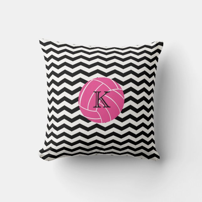Monogram Roze Volleybal Chevron Print Pillow Kussen (Voorkant)