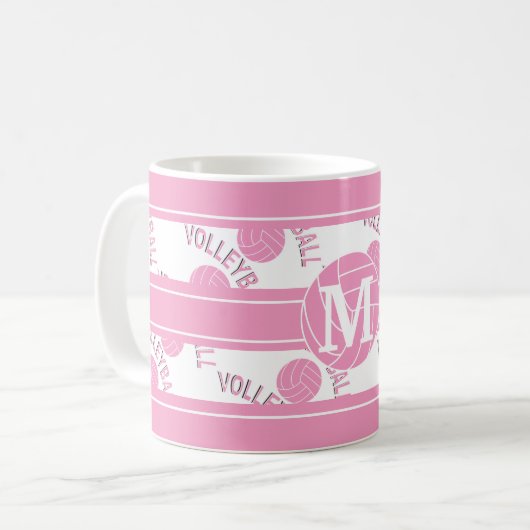 Monogram roze volleybal koffiemok (Voorkant links)