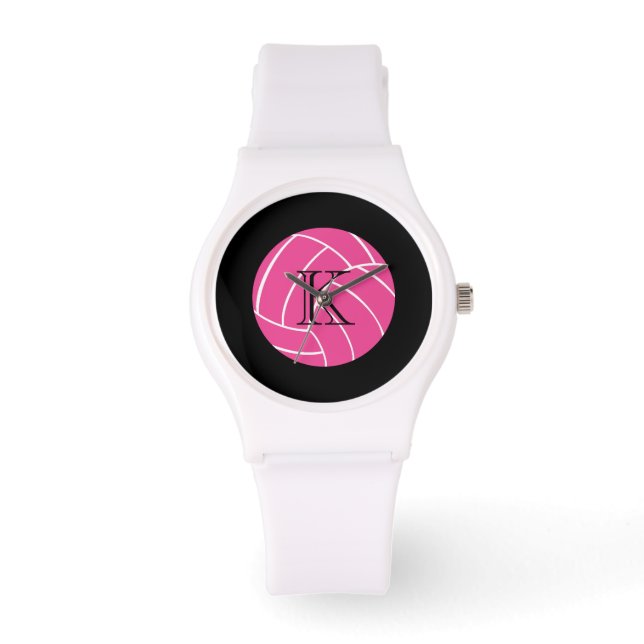 Monogram roze volleybal polshorloge horloge (Voorkant)