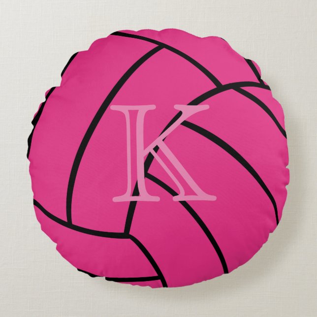 Monogram Roze Volleyball Round Sierkussen Rond Kussen (Voorkant)