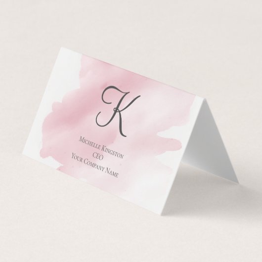 Monogram roze voor haar Waterverf Wash gevouwen te Visitekaartje (Voorkant)