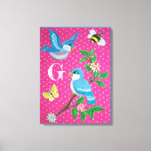 Monogram Roze Vrolijke Bluebird Collage  Canvas Afdruk (Voorkant)