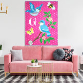 Monogram Roze Vrolijke Bluebird Collage  Canvas Afdruk (Insitu (Woonkamer))