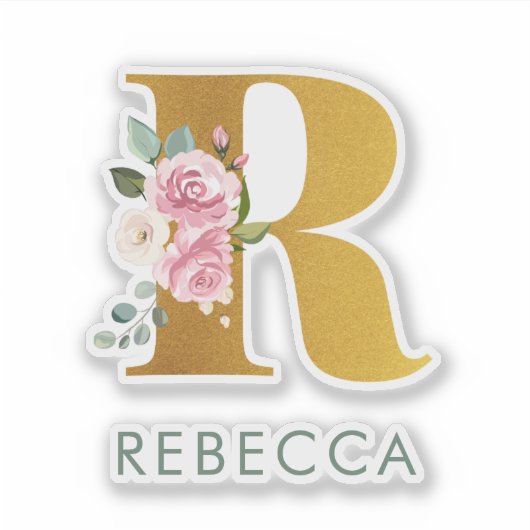 Monogram Roze Waterverf Floral Custom Sticker (Voorkant)