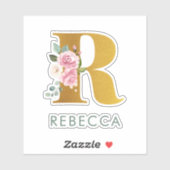 Monogram Roze Waterverf Floral Custom Sticker (Vel)